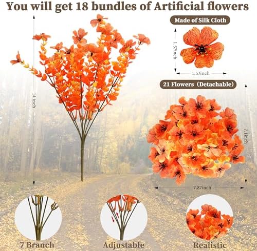 ColoPlay 18 Bundles Artificial Mums for Outdoors, Fake Flowers Fall Decor - Image 2