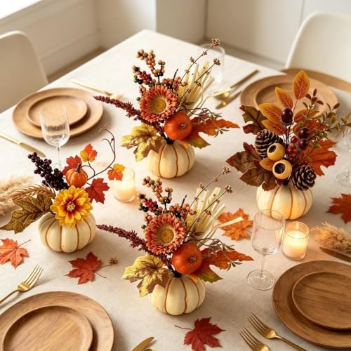 YLOLUL Set of 6 Mini Fall Pumpkin Floral Table Centerpiece Decoration - Image 5