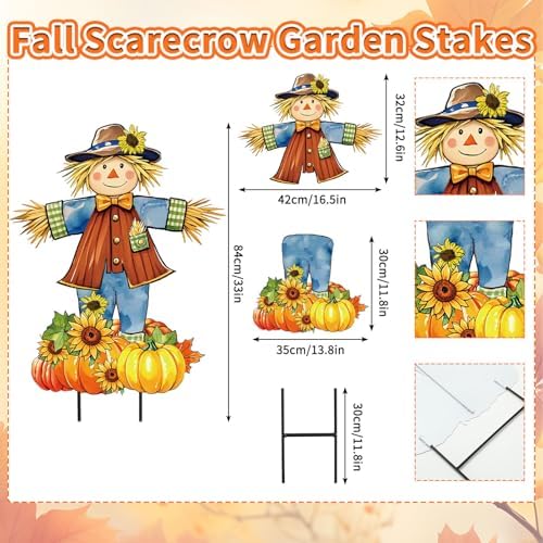 JarThenaAMCS 33" H Fall Large Scarecrow Metal Garden Stakes Rustic Pumpkin Pile Scarecrow Decorative Lawn Sign for Autumn Thanksgiving Home Outside Lawn Porch Decor - Image 2