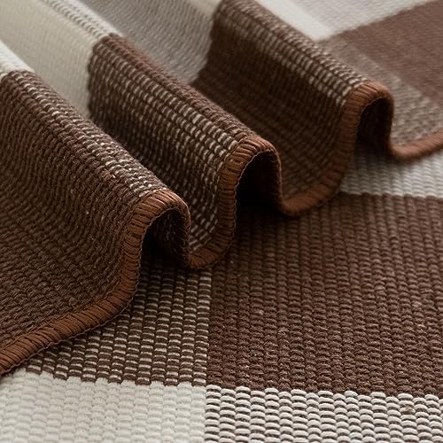 Bottalive Buffalo Plaid Outdoor Rugs, 3'x5' Brown and White Checkered Indoor/Outdoor Area Rug, Layering Rug for Hello/Welcome Door Mat, Washable Cotton Woven Farmhouse Mat for Fall Front Porch Décor - Image 7