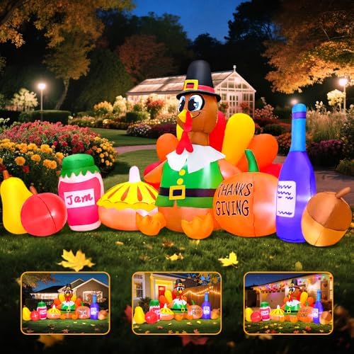 8FT Thanksgiving Inflatables Outdoor Decoration Inflatable Turkey Pumpkin, Built in LED Lights Blow Up Yard Decorations for Fall Holiday Party Garden Lawn Décor - Image 2