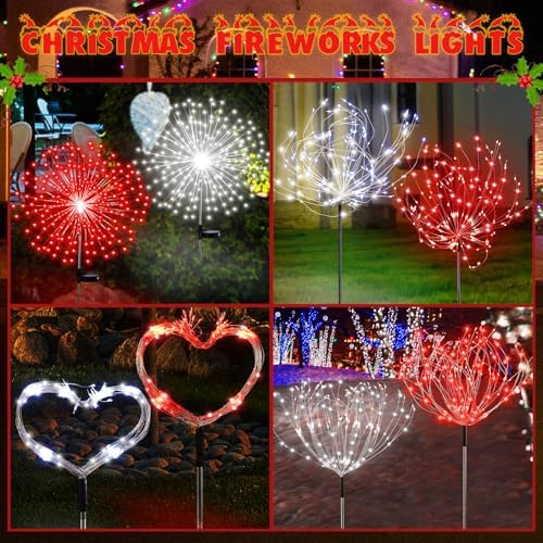 Tujoe 6 Pcs Christmas Solar Firework Stake Lights 180 LED 8 Modes Solar - Image 5