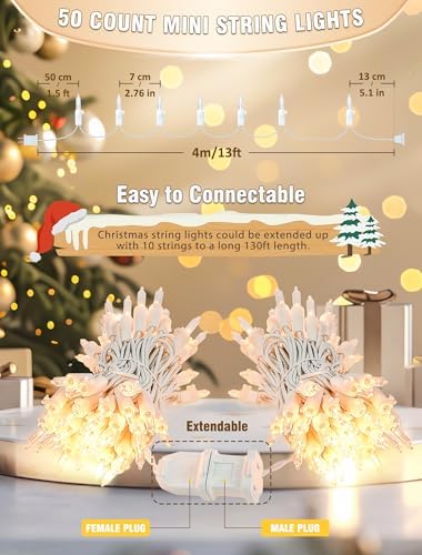 Hopolon Clear Christmas Lights, 13 FT 50 Count String Lights White Wire - Image 6