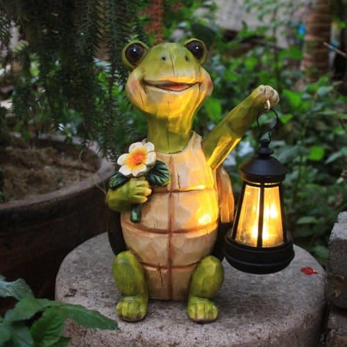 Solar Turtle Garden Statue, Resin Figurine with Hanging Solar Lantern Outdoor Statues for Patio (Turtle 1) - Image 4