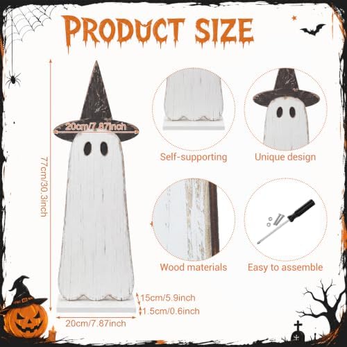 Novabright 30.2 H Halloween Witch Ghost Porch Sign Standing Wooden Decor - Image 3