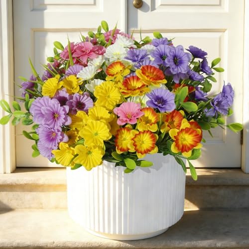 Faux Outdoor Plants UV Resistant, 12pcs Realistic Artificial Flowers, Silk Daffodils Flowers for Outdoor Planters, Colorful Faux Flowers ＆ Plants for Garden Outside Patio Porch Window Home Decor - Image 3