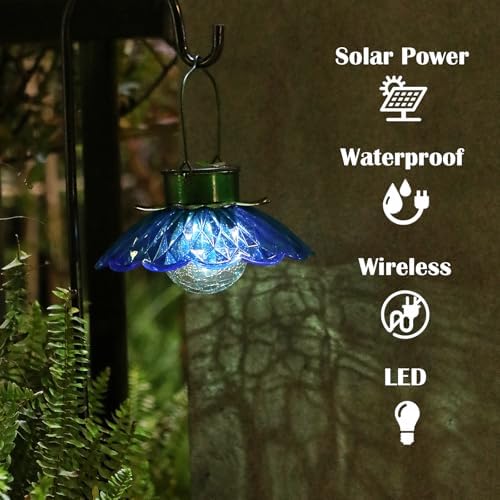 Solar Lights Outdoor Waterproof Solar Flower Light with Crackle Globe Glass - Image 3