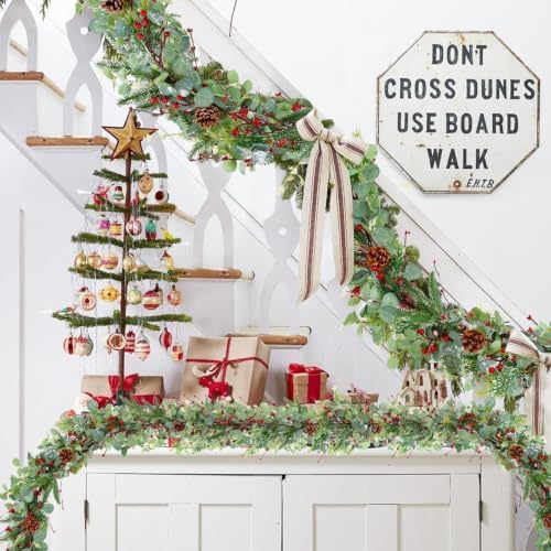 6.5 Ft Christmas Eucalyptus Garland Artificial Greenery Cedar Cypress Vine Garland Realistic Red Berries Pinecones Garlands for Christmas Holiday Mantle Fireplace Winter Farmhouse Home Decoration - Image 2