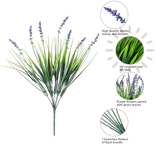 Artificial Fake Outdoor Plants Flowers for Decoration,10 Bundles 16.5" UV Resistant Plastic Tall Realistic Faux Monkey Grass Greenery Stems for Home Outside Planter Window Porch Patio Garden-Purple - Image 6