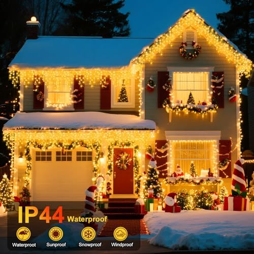 XURISEN 66ft 640 LED Christmas Lights Outdoor with 120 Drops, 8 Modes Curtain Fairy Lights Plug in Waterproof Timer Memory Function String Lights for Christmas Holiday Wedding Party Decor(Warm White) - Image 4