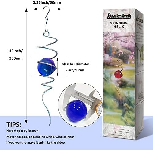 Aoedelyart Wind Spinner Tail Gazing Ball Spiral Tail Wind Spinner Stabilizer Sun Catcher Visual Illusion in Spinning Yard Art Decor,Indoor Outdoor Garden Decoration Wind Sculptures-13 in(Dark Blue) - Image 6