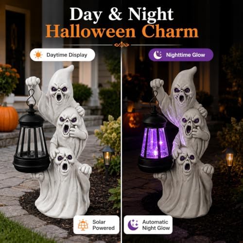 Triple Ghosts Halloween Figurine with Solar Lighted,Halloween Decorations - Image 3