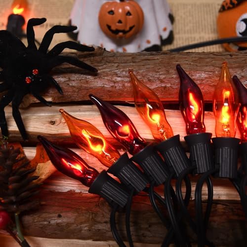 Halloween Decorations Indoor Outdoor - Flickering Flame String Lights Orange and Purple Halloween Lights, 12.8Ft C18 Retro Twinkle Flame String Lights with 12 Flame Light Bulbs (2 Spare E12 Bulbs) - Image 2