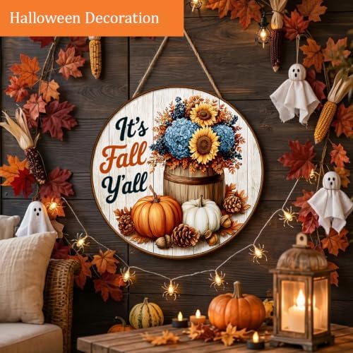 Fall Decorations Wooden Hanging Sign for Home, It's Fall Y'all Pumpkin Sign - Image 4