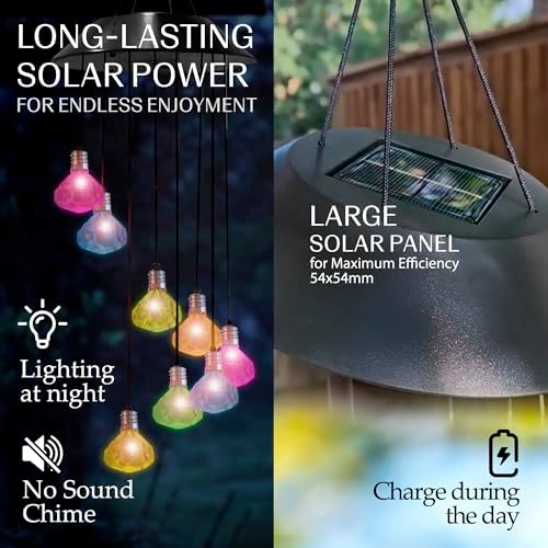 Upblend Outdoors Solar Hanging Decoration for Outside – Color Changing LED Decoration for Outdoor, Solar Chimes Outdoor Waterproof, Light Decor for Outside – Diamond, Gold - Image 2