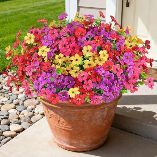 16PCS UV Resistant Artificial Flowers for Outdoors, Mix 4 Colors by AmberFun
