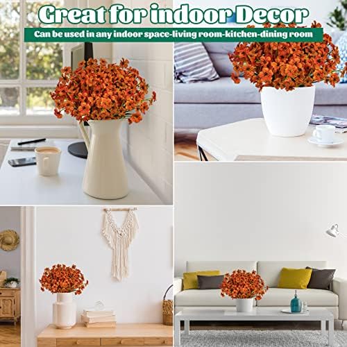 24 Pcs Artificial Flowers for Outdoor, Plastic Fake Flowers Decor, Orange - Image 5
