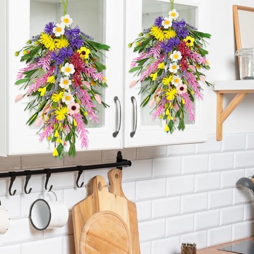 4Pcs Artificial Spring Swag Wreaths – 23.6" Teardrop Floral Swags - Image 3