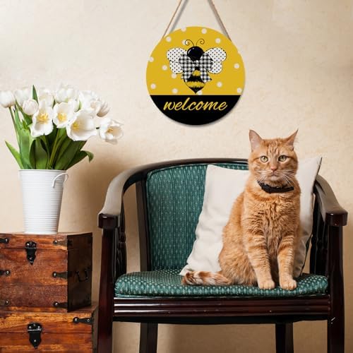 Bee Welcome Sign for Wreath Spring Summer Wooden Hanging Sign for Front Door Farmhouse Bumble Bee Decor Summer Door Hanger for Home Bedroom Living Room Indoor Outdoor Decorations 12"x12" - Image 4