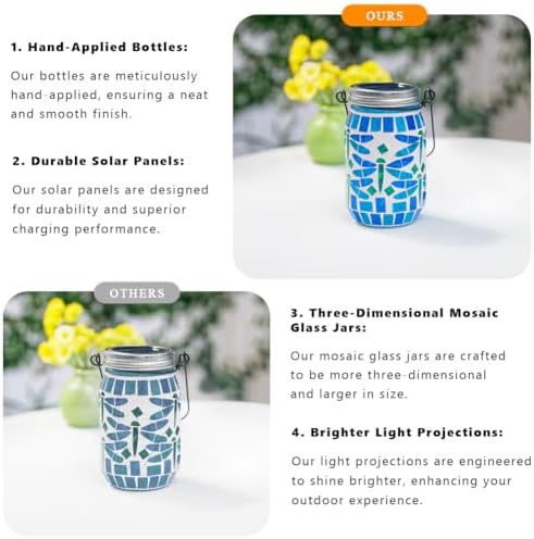 Starsoul Solar Hanging Lanterns Outdoor Waterproof, Mosaic Dragonfly Decor Glass Solar Outdoor Lights, Decorative Solar Lantern for Outside Pathway Patio Porch Yard Decor - Image 5