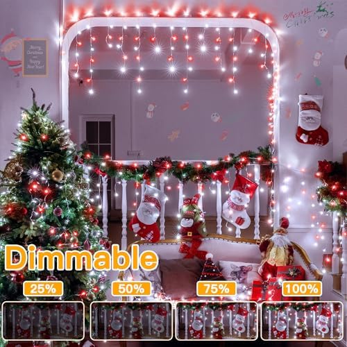 Ollny Icicle Lights for Outside 504LED 41FT, Red and White Christmas Light with Remote 8Modes Timers Waterproof, Plug in Connectable Hanging Lights for Outdoor Indoor House Roof Holiday - Image 6