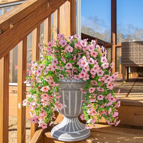 HyeFlora Artificial Flowers for Outdoors Decoration, 2Pcs Pink Fake Hanging Spring Summer Decor, Lifelike Plants, UV & Fading Resistant Flower for Porch Patio Balcony Planter Yard Home Garden - Image 5