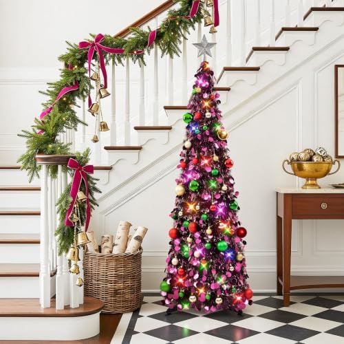 N&T NIETING Pop Up Christmas Tree with Lights & Ornaments, 5FT, Purple - Image 5