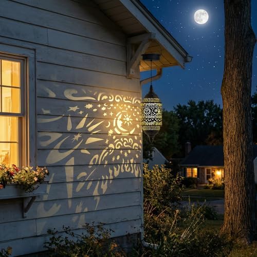 Hapjoy Moroccan Hanging Solar Lights Outdoor Garden Decor Sun and Moon Decorations Solar Lantern Waterproof for Patio Pathway Yard Backyard Garden Decorative (Cylinder, 2) - Image 4