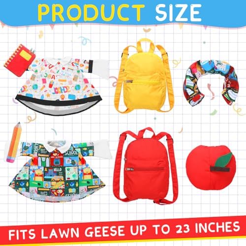 Abbylike 2 Set Back to School Porch Goose Outfit First Day of School Yard Goose Costume Clothes with Bag Pencli and Notebook Fits Large 23'' Cement for Garden Pathway Statue Decor - Image 4