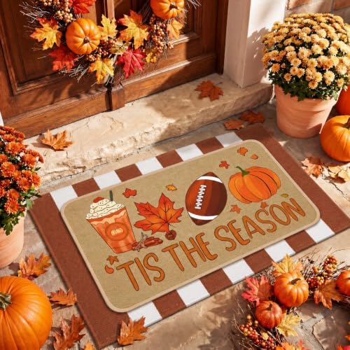 Tinideya 2 Pcs Fall Football Door Mat Outdoor Autumn Pumpkin Welcome Mat by Tinideya