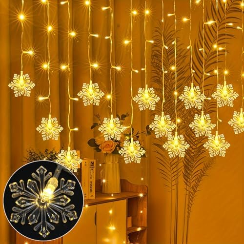 150 LED Christmas Icicle Lights with Snowflakes, Hanging Snowflake Light with 8 Modes, Connectable Warm White Icicle Lights for Outside, Roof, Window, Holiday Party Decor - Image 5