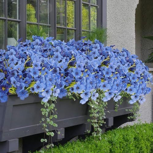 16 Bundles Blue Summer Flowers Artificial Outdoor UV Resistant Fake Flowers Summer Outdoor Porch Decor Outside Artificial Plants for Window Box by AWARDSEN