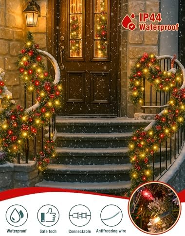 Hopolon 2 Pack Total 26 FT 100 Count Christmas Lights Indoor, Green Wire - Image 5