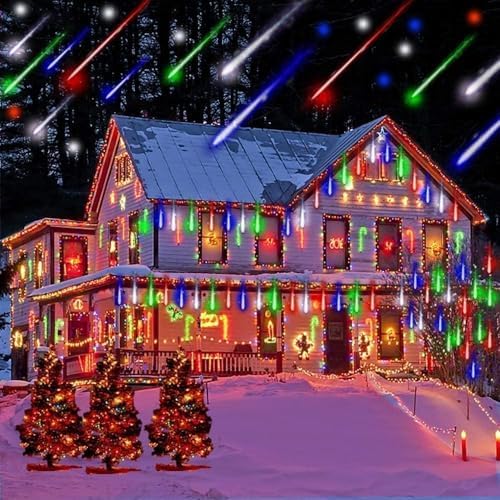 Adecorty Christmas Lights Outdoor UL Certified 24 Tubes 576 LEDs (Equivalent to 3 Sets of 8 Tubes) Meteor Shower Light Falling Rain Drop Icicle Lights for Christmas Decorations Decor, Multicolor - Image 2