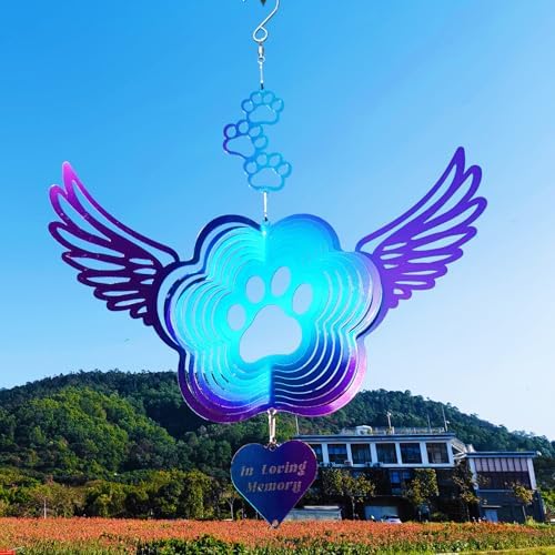 Dog Cat Paw Print Sympathy Gifts Stainless Steel Pet Memorial Wind Spinners - Image 5