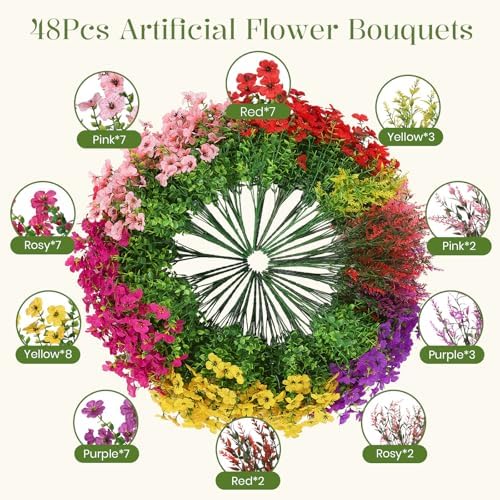 SHareconn 48 Bundles Artificial Flowers for Outdoors UV Resistant Decor - Image 2