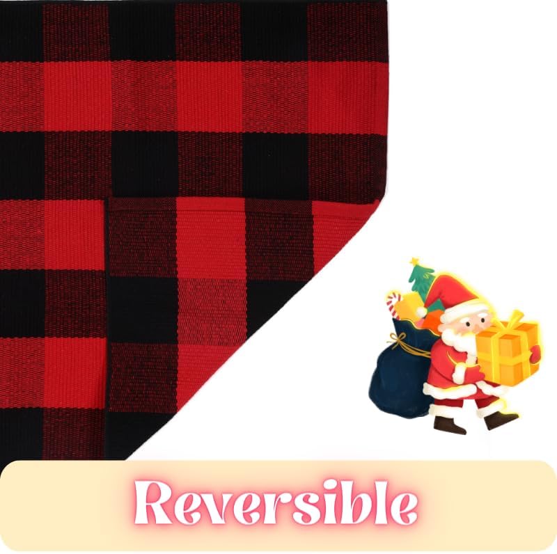 Ckorzen Red and Black Plaid Rug, 3' x 5' Christmas Front Porch Outdoor Rug, Handwoven Cotton Washable Rug for Layered Door Mats, Holiday Entryway and Home Décor - Image 6