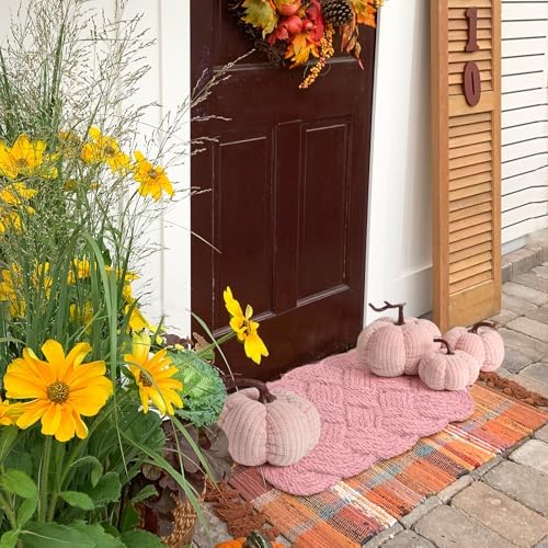 3 Sizes Fall Decor Pumpkins,Oversized Cotton Filled Fabric Pumpkin Decor,Farmhouse Decoration,Thanksgiving Decorations,Diameter 8"/6.3"/5.1" Pumpkins for Decorating (3pcs Pink) - Image 6