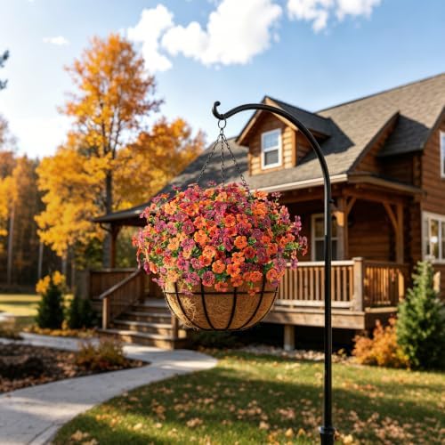 Fall Mums Artificial Flowers for Outdoors Potted, 12 Bundles Fake Fall Daisy Flower with Realistic Eucalyptus Leaves, Fake Plants for Greenery Boxwood Porch Patio Garden Pot Courtyard(Orange Brown) - Image 6