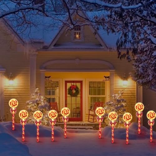 LAMPHOME Christmas Lollipop Pathway Lights，5PCS Decorations Outdoor Yard, Pathway Marker Stake Lights for Patio Ground Path Sidewalk Walkway Driveway - Image 4