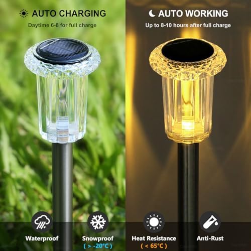10 Pack Solar Lights Outdoor Waterproof Pathway Lights, Warm White - Image 3