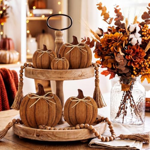 Gerrii 5 Pcs Fall Pumpkin Decor, Rustic Wooden Table Centerpieces, Classic - Image 5