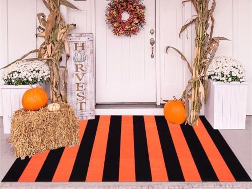 Orange and Black Outdoor Rug 3'x5' ,Halloween Washable Front Porch Rug - Image 5