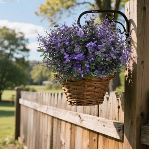 RECUTMS Fake Shrubs Flowers, 12Pcs Faux Outdoor Purple Plants UV Resistant - Image 3