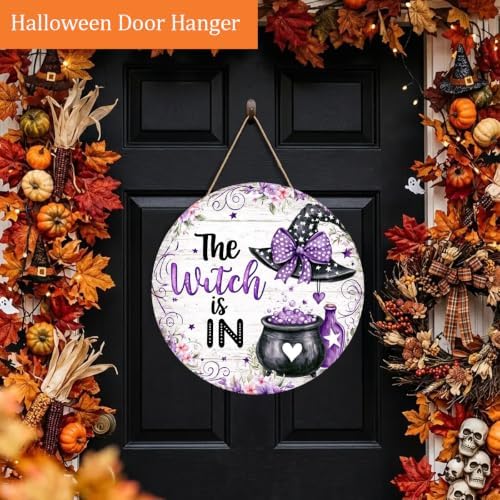 The Witch is in Sign, Witchy Halloween Decorations Wooden Sign for Home - Image 3