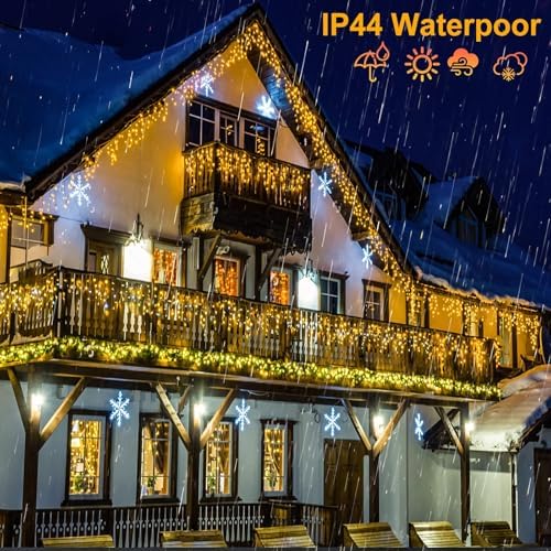 99ft Icicle Lights for Outside, Warm White Christmas Lights Outdoor Indoor, 1216 LED Twinkle String Light with 228 Drops, Waterproof Curtain Light for House Eaves Patio Wall Bedroom Window Roof Decor - Image 4