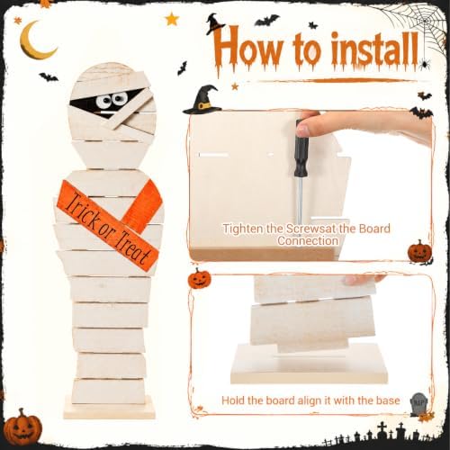 Novabright 30.2 H Halloween Mummy Porch Sign Standing Wooden Decor - Image 3