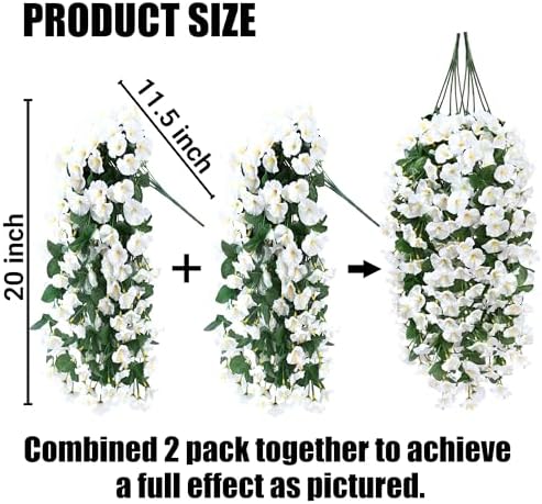 Sggvecsy Artificial Fake Hanging Flowers Plants for Outdoor Outside Spring Summer Decoration 4PCS Faux Silk UV Resistant Realistic Morning Glory Trailing Vines for Home Porch Patio Balcony(White) - Image 2