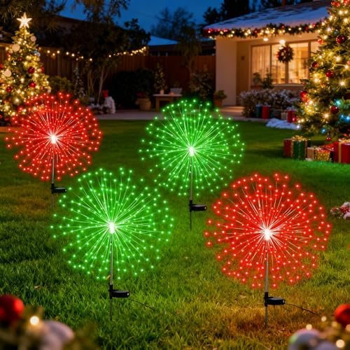 Tujoe 4 Pack Halloween Outdoor Decoration Solar Firework Lights,Red Green by Tujoe