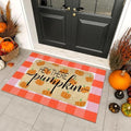 Fall Outdoor Rug Set, Hello Pumpkin Door Mat 28 x 43 in, 2 Pcs Welcome Mat Set, Orange and White Plaid Rug, Fall Front Porch Entryway Doormat Indoor Outdoor Decor, Thanksgiving Buffalo Plaid Mats by Unknown